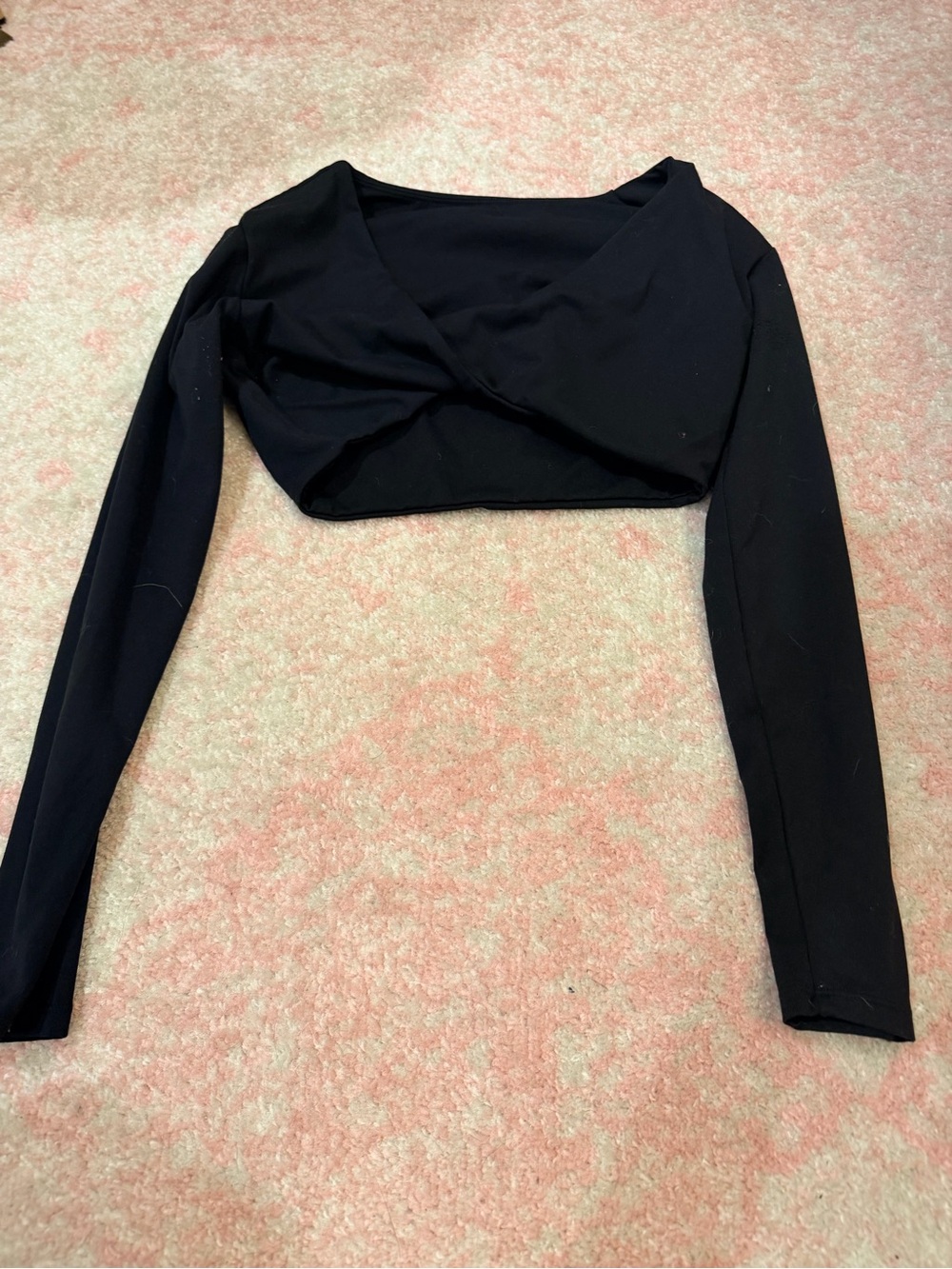 Black Long-Sleeve Cropped Wrap Top